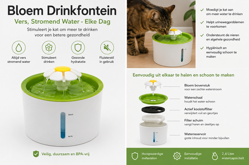 Bloem Drinkfontein voor katten – vers stromend water, 2,4L, BPA-vrij